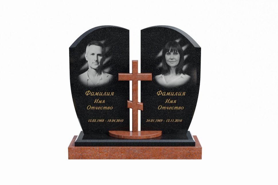 Памятник из двух стел с крестом