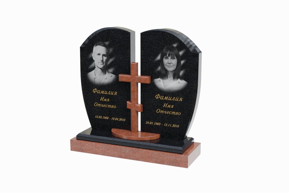 Памятник из двух стел с крестом