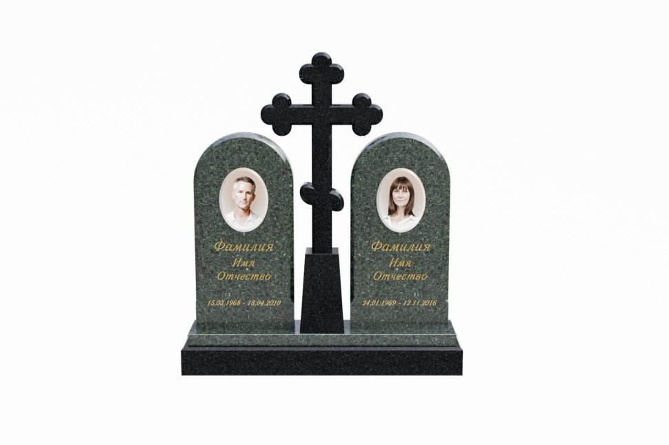 Двойной памятник с большим фигурным центральным крестом