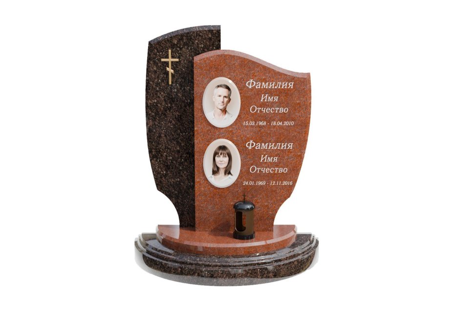 Двойной памятник с фотографиями на керамике