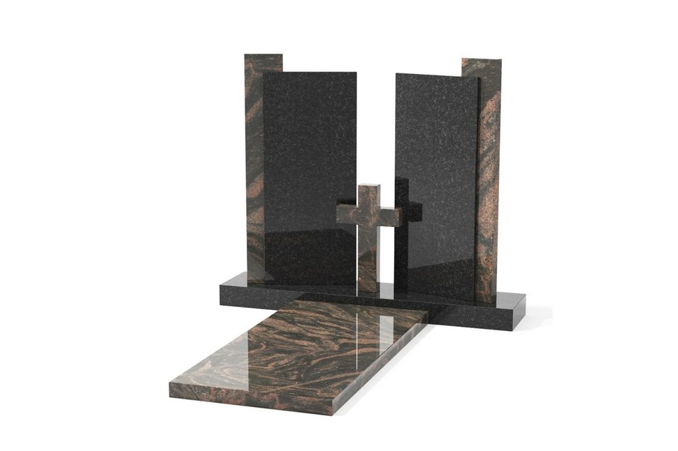 Двойной памятник с боковыми стелами, крестом и плитой