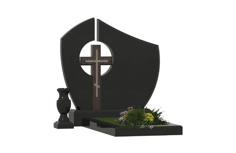 Горизонтальный комбинированный памятник с крестом