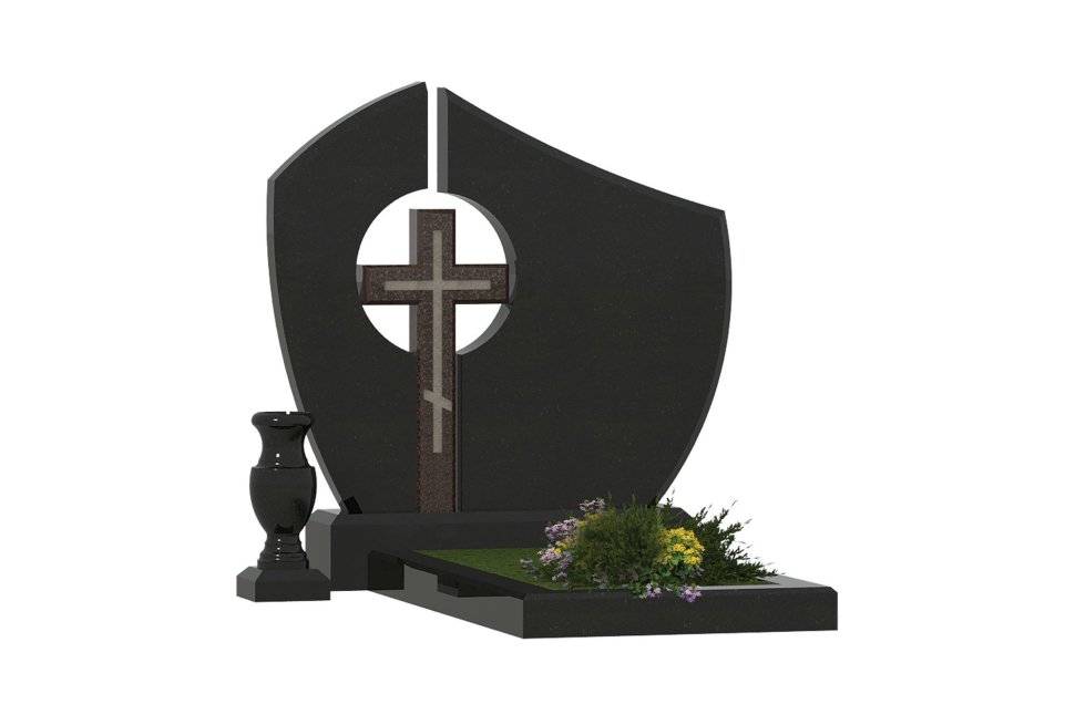 Горизонтальный комбинированный памятник с крестом