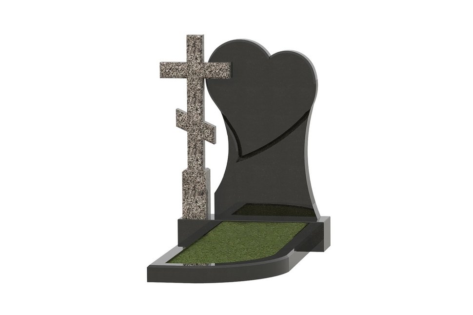 Памятник с сердцем, крестом и закруглённым цветником