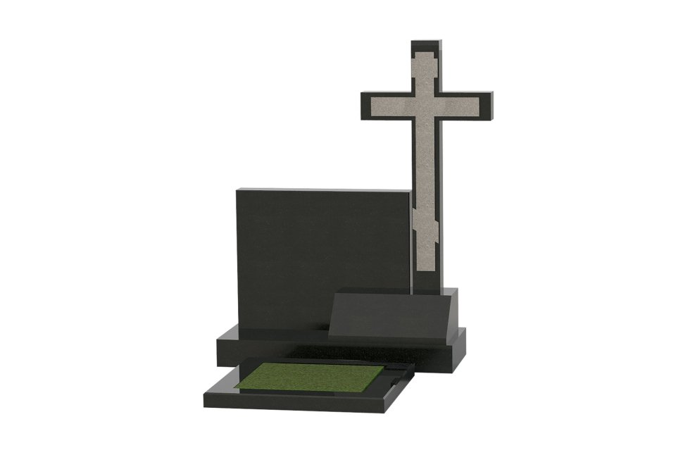 Горизонтальный памятник с крестом и скошенной подставкой