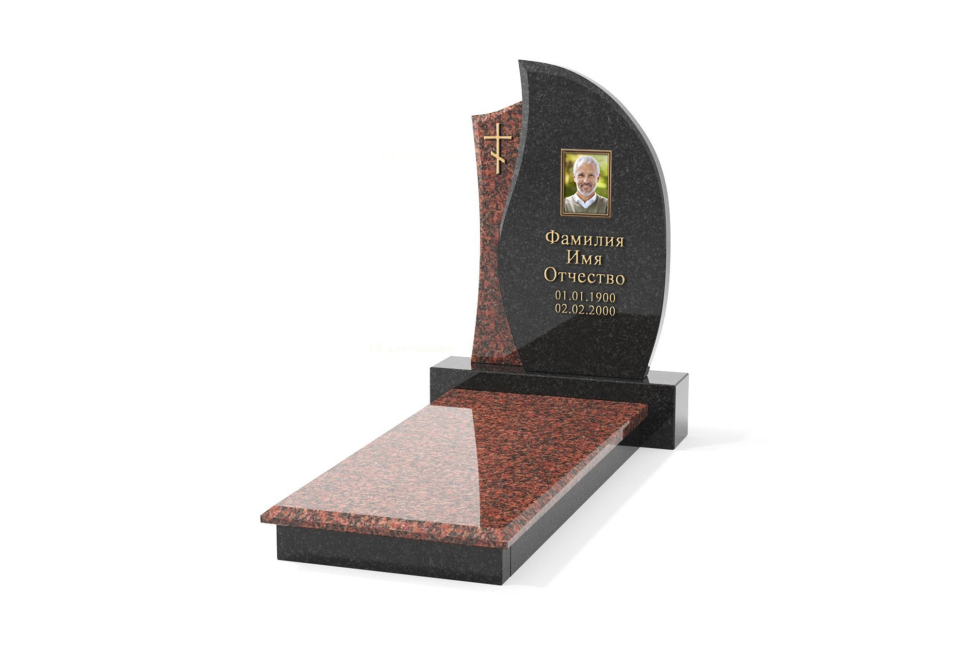 Комбинированный памятник с горизонтальной плитой на цветнике