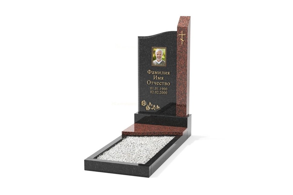 Комбинированный памятник со стелой в форме волны с приставной колонной