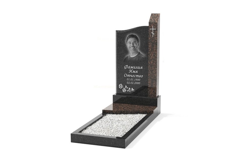 Комбинированный памятник со стелой в форме волны с приставной колонной