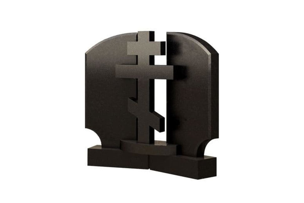 Памятник из двух развёрнутых стел и креста