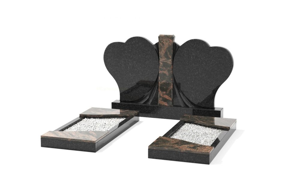 Двойной памятник со стелами в виде сердец