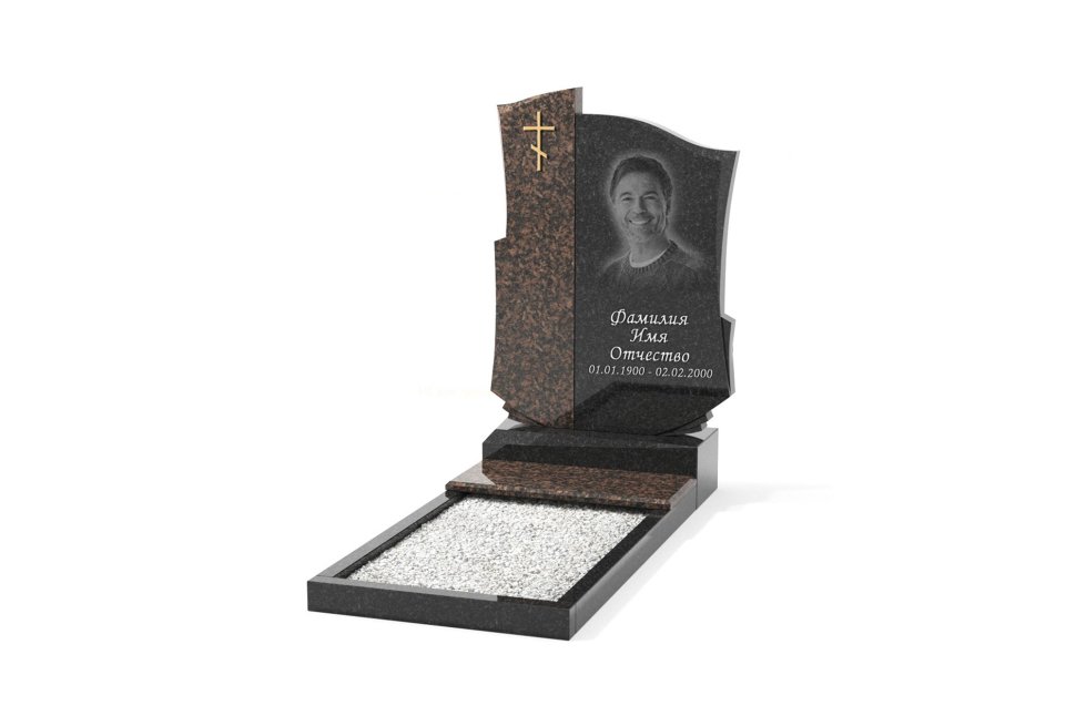 Комбинированный памятник с фигурными стелами и плиткой на цветнике